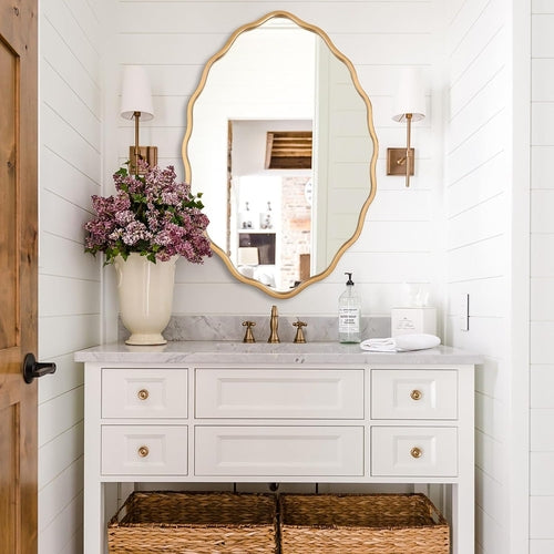 Oval Brushed Gold Mirror 24 By 36 Inch Wall Mounted